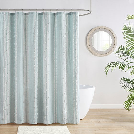 Olliix.com Shower Curtains - Cotton Jacquard Shower Curtain Aqua