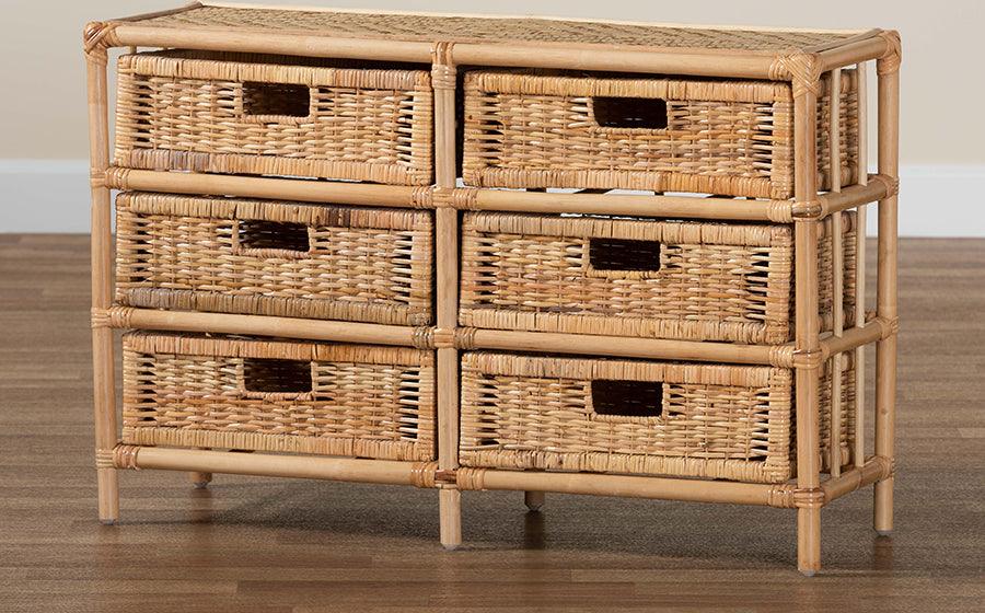 Wholesale Interiors Cabinets & Wardrobes - Dariana Modern Bohemian Natural Brown Rattan 6-Drawer Storage Cabinet