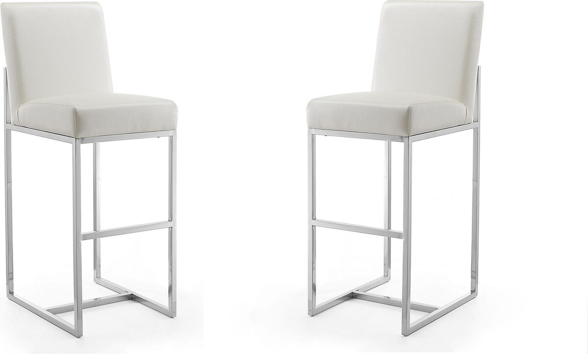 Manhattan Comfort Barstools - Element 42.13 in. Pearl White and Polished Chrome Stainless Steel Bar Stool (Set of 2)