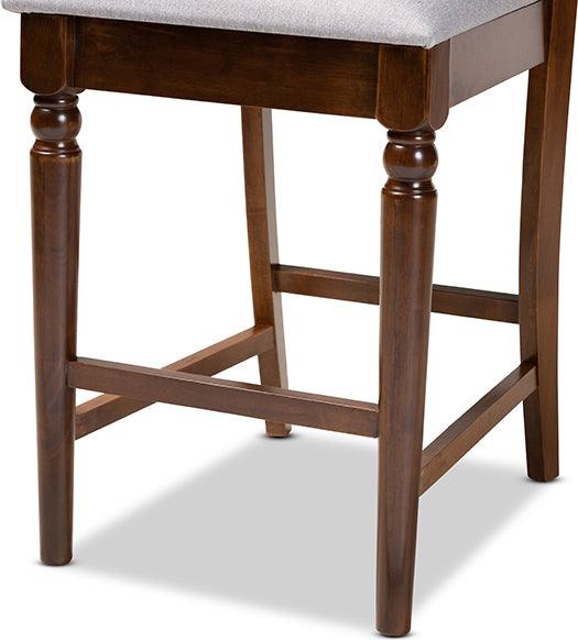 Wholesale Interiors Barstools - Oscar Contemporary Grey Fabric and Brown Wood 2-Piece Counter Height Pub Chair Set