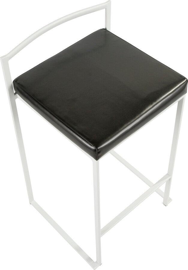 Lumisource Barstools - Fuji Contemporary Stackable Counter Stool in White with Black Faux Leather Cushion - Set of 2