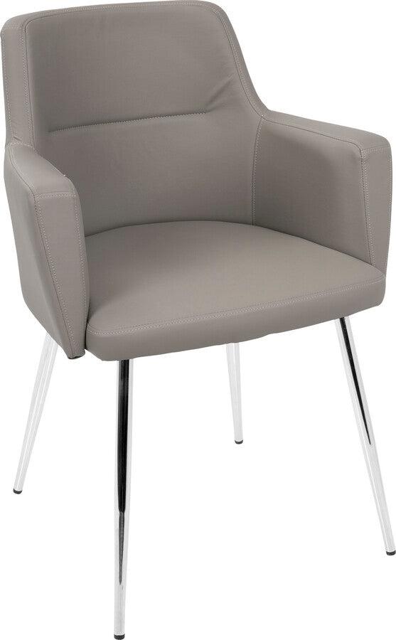 Lumisource Dining Chairs - Andrew Contemporary Dining/Accent Chair in Chrome and Grey Faux Leather - Set of 2