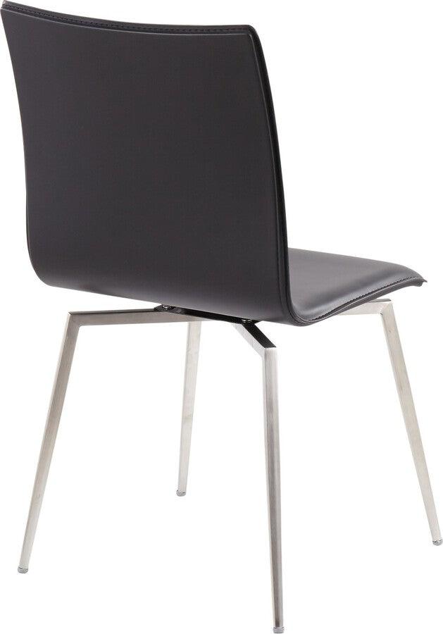 Lumisource Dining Chairs - Mason Contemporary Upholstered Chair in Brushed Stainless Steel and Black Faux Leather - Set of 2