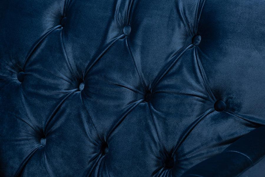 Wholesale Interiors Accent Chairs - Milano Modern And Contemporary Navy Velvet Fabric Upholstered Gold Finished Lounge Chair