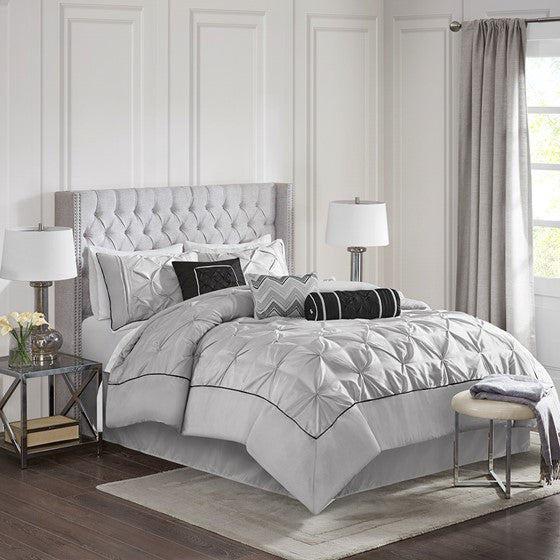 Olliix.com Comforters & Blankets - 7 Piece Tufted Comforter Set Grey Cal King