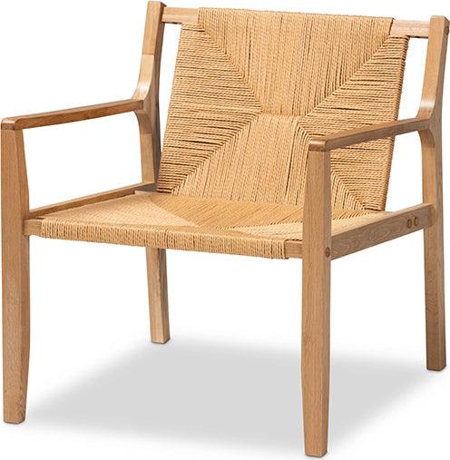Wholesale Interiors Accent Chairs - Delaney Mid-Century Modern Oak Brown Finished Wood and Hemp Accent Chair