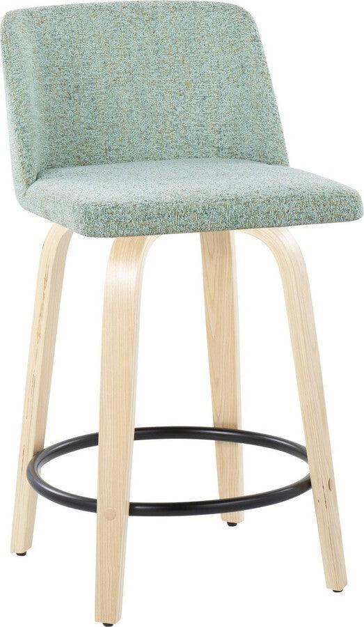 Lumisource Barstools - Toriano 24" Fixed Height Counter Stool In Natural & Light Green (Set of 2)