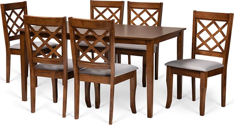 Wholesale Interiors Dining Sets - Verner Grey Fabric Upholstered and Walnut Brown Finished Wood 7-Piece Dining Set