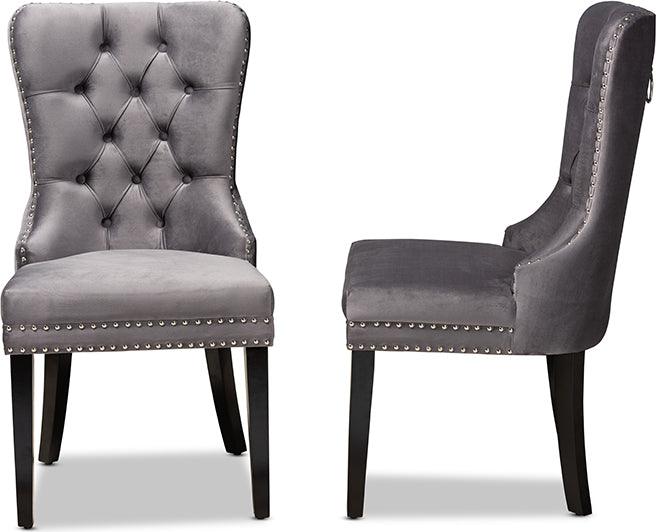 Wholesale Interiors Dining Chairs - Remy Grey Velvet Fabric Upholstered Espresso Finished 2-Piece Wood Dining Chair Set Set