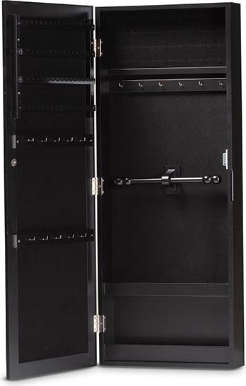 Wholesale Interiors Cabinets & Wardrobes - Pontus Modern and Contemporary Black Wood Wall-Mountable Jewelry Armoire with Mirror