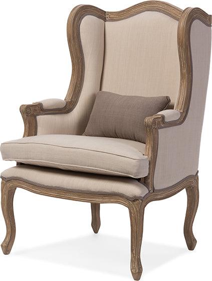 Wholesale Interiors Accent Chairs - Oreille French Provincial Style White Wash Distressed Two-Tone Beige Upholstered Armchair