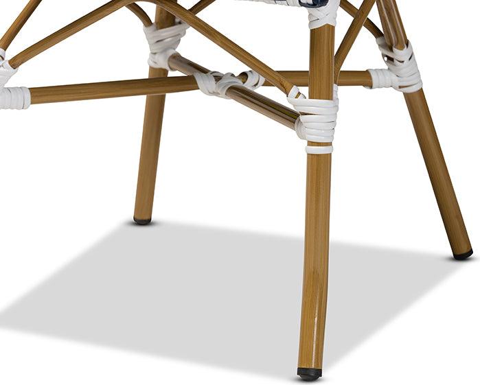 Wholesale Interiors Outdoor Dining Chairs - Alaire Indoor and Outdoor Blue and White Bamboo Style Stackable 2-Piece Bistro Dining Chair Set