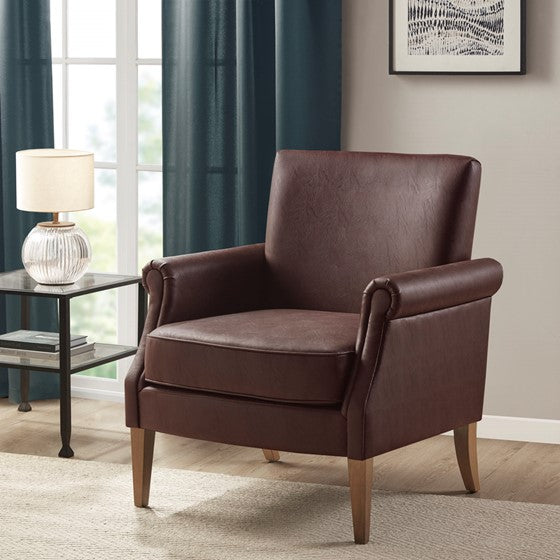 Olliix.com Accent Chairs - Faux Leather Accent Arm Chair Brown