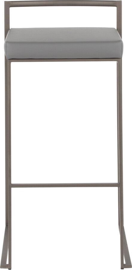 Lumisource Barstools - Fuji Industrial Stackable Barstool in Antique with Grey Faux Leather Cushion - Set of 2