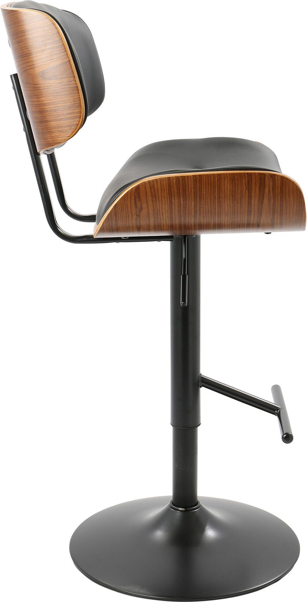 Lumisource Barstools - Lombardi Mid-Century Modern Adjustable Barstool in Walnut with Black Faux Leather