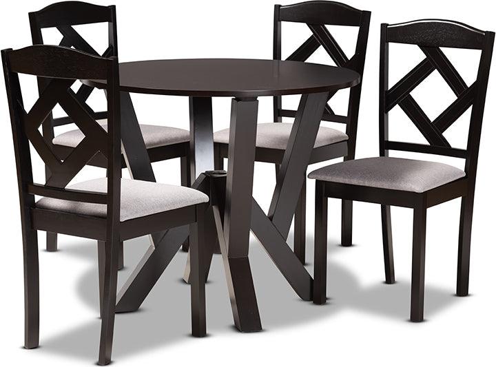 Wholesale Interiors Dining Sets - Riona Transitional Grey Fabric and Dark Brown Finished Wood 5-Piece Dining Set