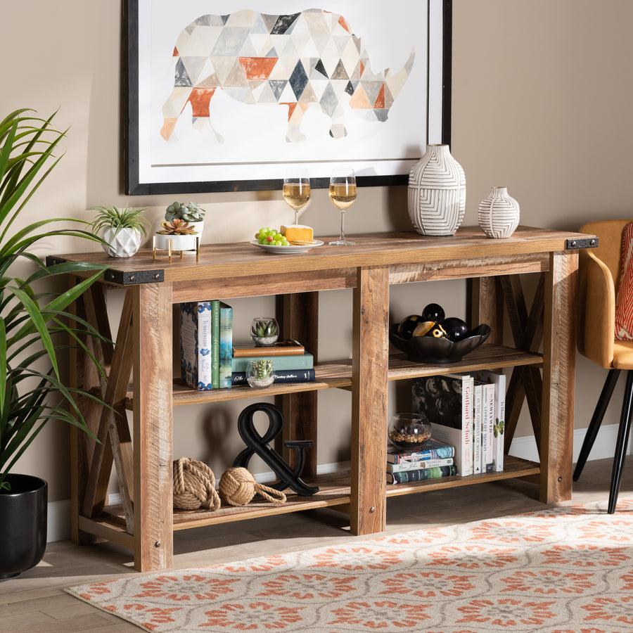 Wholesale Interiors Consoles - Angelo Modern and Contemporary Rustic Oak Brown Finished Wood Console Table
