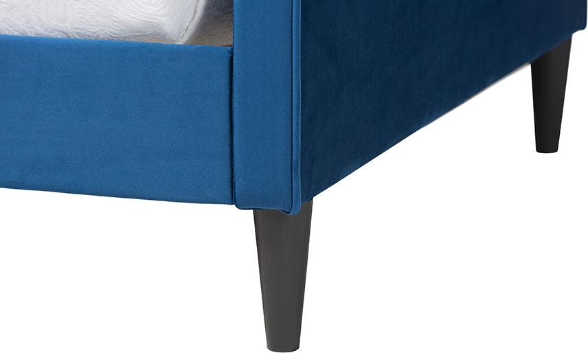 Wholesale Interiors Daybeds - Kaya Modern and Contemporary Navy Blue Velvet Fabric and Dark Brown Finished Wood Twin Size Daybed