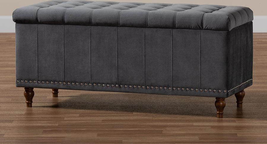 Wholesale Interiors Ottomans & Stools - Kaylee Modern and Contemporary Grey Velvet Button-Tufted Storage Ottoman Bench