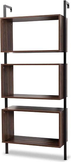 Wholesale Interiors Bookcases & Display Units - Aldis Modern Industrial Walnut Brown Wood and Black Metal 3-Tier Display Shelf