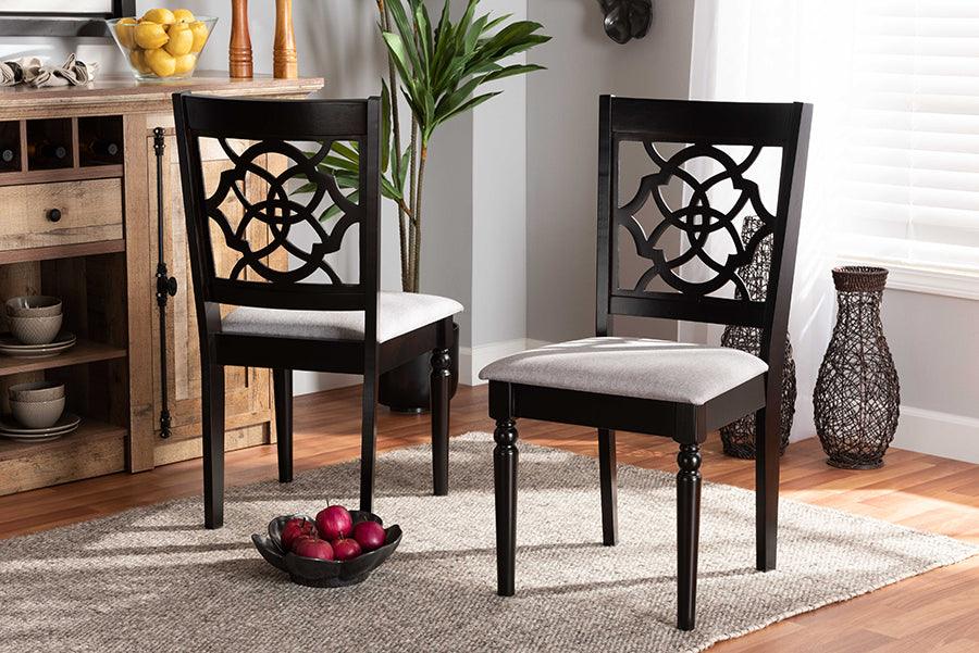 Wholesale Interiors Dining Chairs - Renaud Contemporary Grey Fabric and Brown Wood 2-Piece Dining Chair Set
