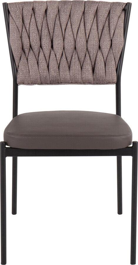 Lumisource Accent Chairs - Braided Tania Contemporary Chair In Black Metal, Grey Faux Leather, & Light Brown Fabric (Set of 2)