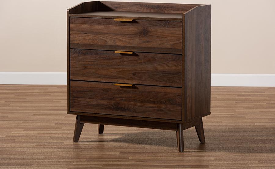 Wholesale Interiors Chest of Drawers - Lena Mid-Century Modern Walnut Brown Finished 3-Drawer Wood Chest