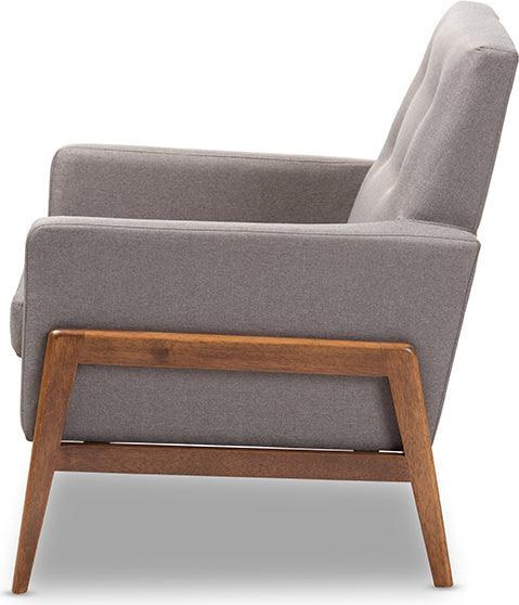 Wholesale Interiors Accent Chairs - Perris Mid-Century Modern Gray Fabric Upholstered Walnut Wood Lounge Chair