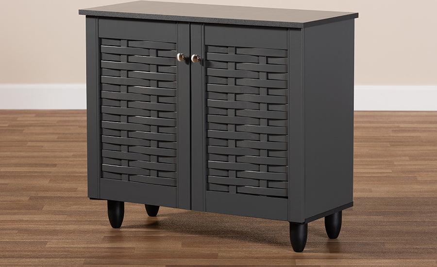 Wholesale Interiors Shoe Storage - Winda Modern and Contemporary Dark Gray 2-Door Wooden Entryway Shoe Storage Cabinet
