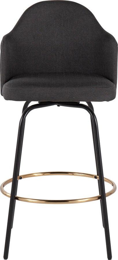 Lumisource Barstools - Ahoy Counter Stool With Black Metal Legs & Round Gold Metal With Charcoal (Set of 2)