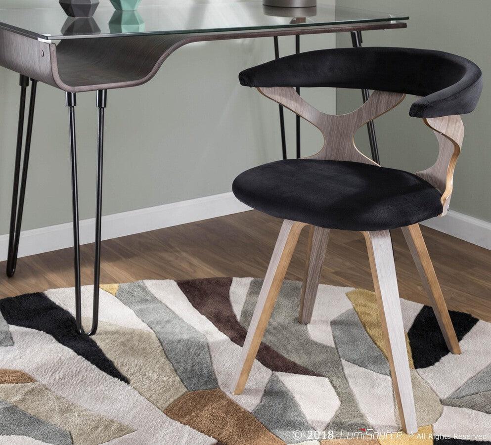 Lumisource Dining Chairs - Gardenia Mid-Century Modern Dining/Accent Chair with Swivel in Light Grey Wood & Black Velvet