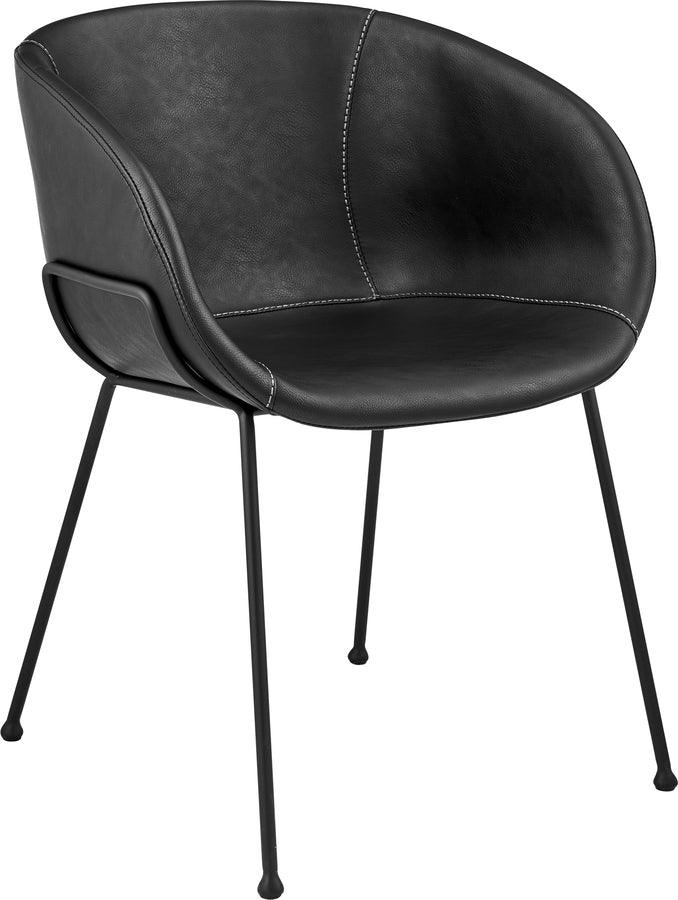 Euro Style Accent Chairs - Zach Armchair with Black Leatherette and Matte Black Powder Coated Steel Frame and Legs - Set of 2