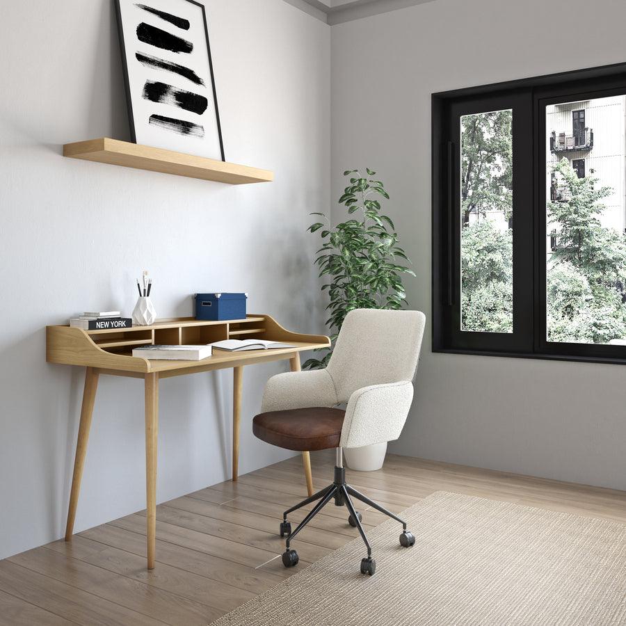 Euro Style Task Chairs - Desi Office Chair in Ivory Fabric and Brown Leatherette with Black Base