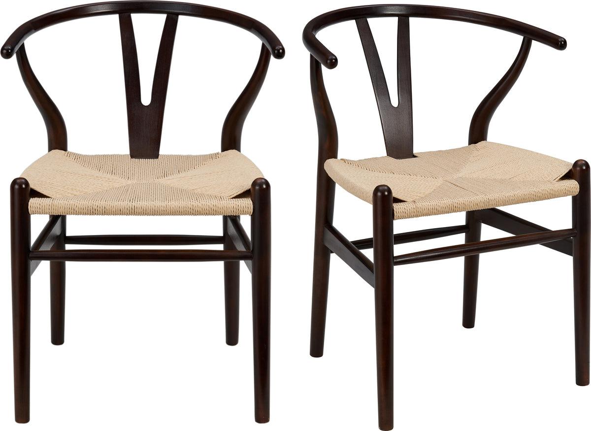 Euro Style Dining Chairs - Evelina Side Chair in Walnut with Natural Rush Seat - Set of 2
