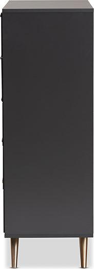 Wholesale Interiors Chest of Drawers - Kelson Dark Grey and Gold Finished Wood 5-Drawer Chest