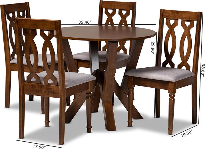 Wholesale Interiors Dining Sets - Elaine Grey Fabric Upholstered and Walnut Brown Finished Wood 5-Piece Dining Set