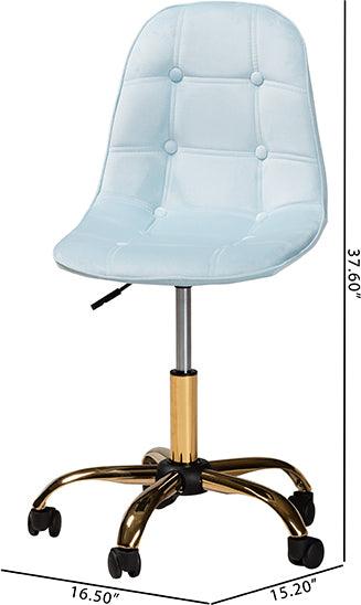 Wholesale Interiors Task Chairs - Kabira Contemporary Glam and Luxe Aqua Velvet Fabric and Gold Metal Swivel Office chair
