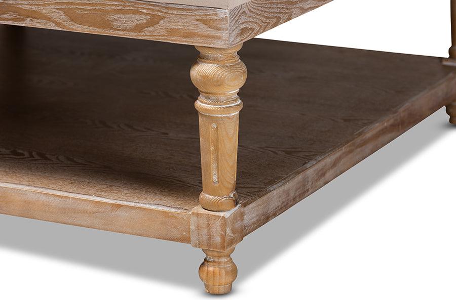 Wholesale Interiors Ottomans & Stools - Kelly Modern and Rustic Beige Linen Fabric and Greywashed Wood Cocktail Ottoman