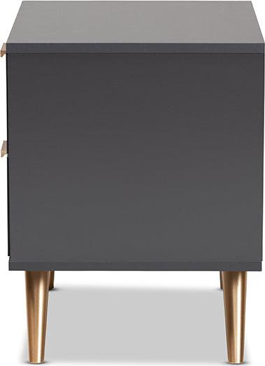 Wholesale Interiors Nightstands & Side Tables - Kelson Dark Grey and Gold Finished Wood 2-Drawer Nightstand
