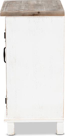 Wholesale Interiors Side & End Tables - Faron Farmhouse Two-Tone Distressed White and Oak Brown Finished Wood 1-Door End Table