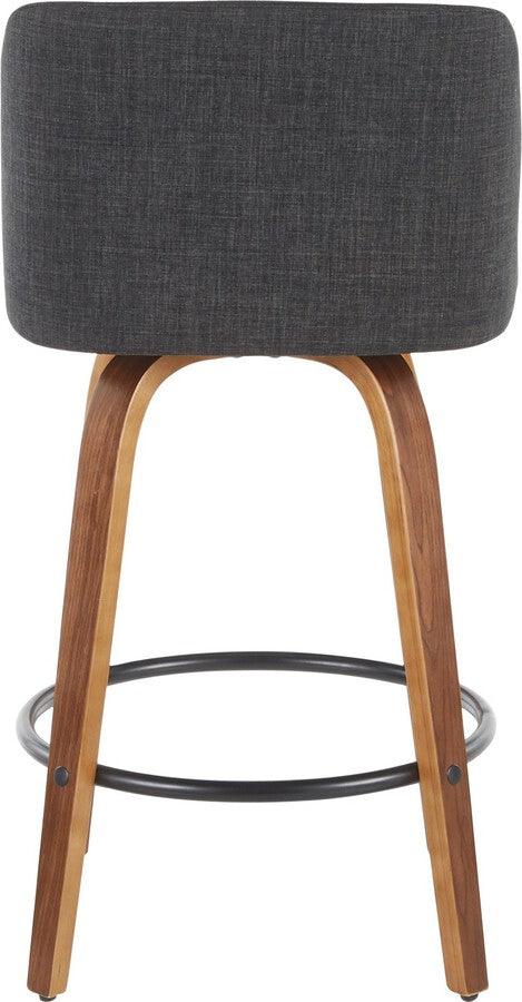 Lumisource Barstools - Toriano Century Modern Counter Stool Walnut and Charcoal Fabric - Set of 2