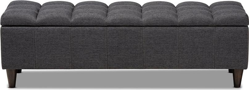 Wholesale Interiors Ottomans & Stools - Brette Mid-Century Charcoal Fabric Upholstered Dark Brown Finished Wood Storage Bench Ottoman