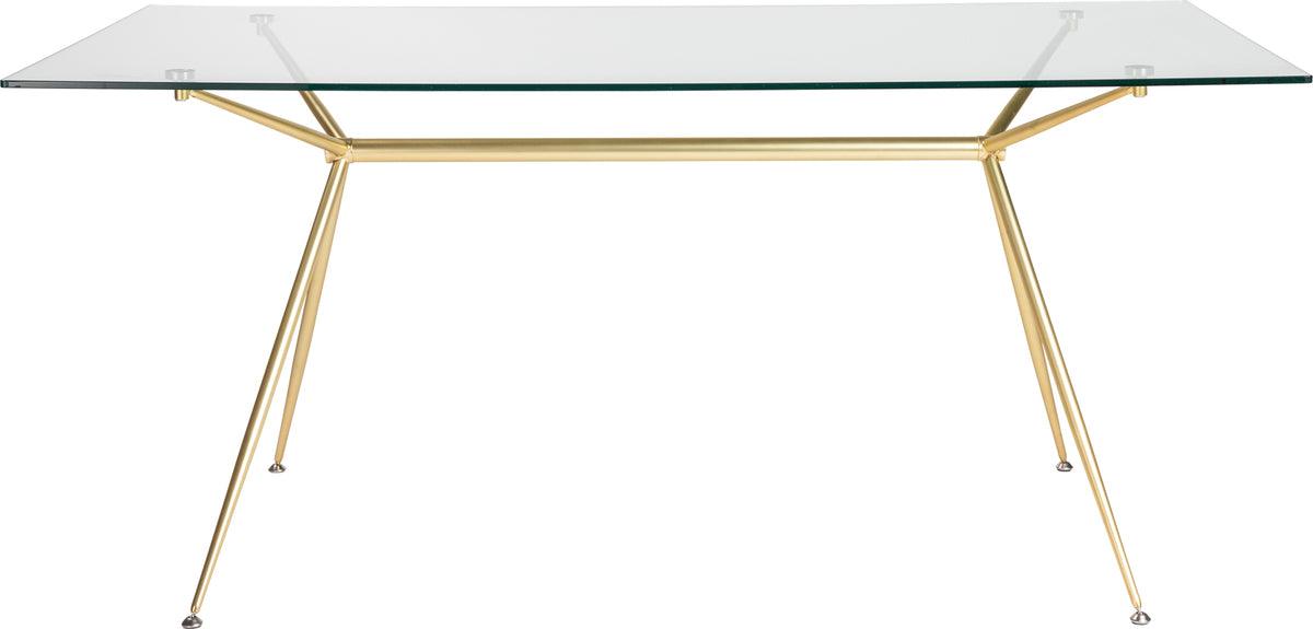 Euro Style Dining Tables - Atos 66" Rectangle Dining Table/Desk with Clear Tempered Glass Top and Matte Brushed Gold Base