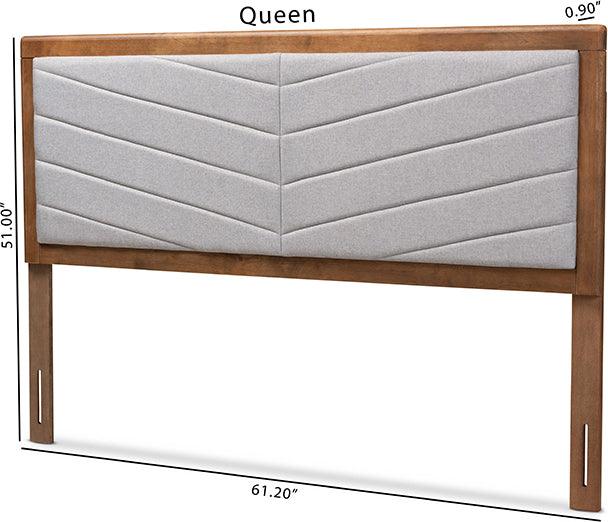 Wholesale Interiors Headboards - Iden Light Grey Fabric Upholstered and Walnut Brown Finished Wood Full Size Headboard