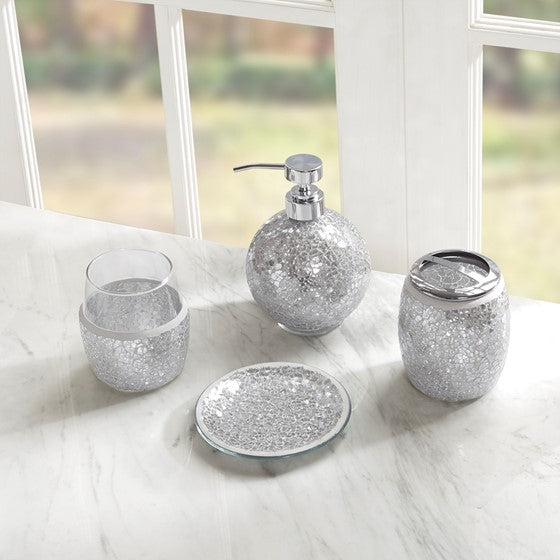 Olliix.com Bath Accessories - 4 Piece Bath Accessory Set Silver