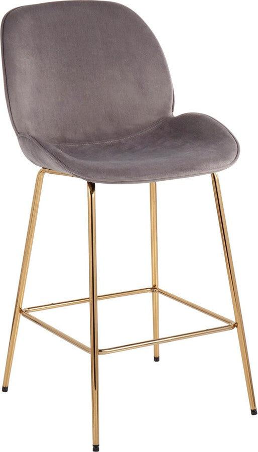 Lumisource Barstools - Diva /Glam Counter Stool In Gold Steel & Silver Velvet (Set of 2)