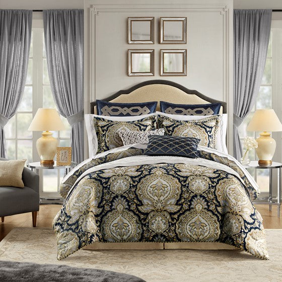 Olliix.com Comforters & Blankets - 4 Piece Comforter Set Navy King