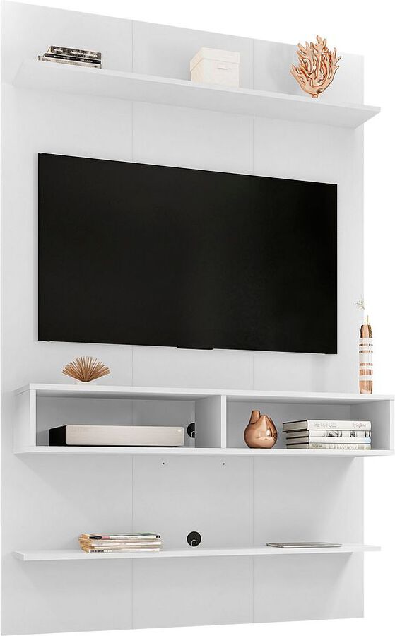 Manhattan Comfort TV & Media Units - Libra Long Floating 45.35 Wall Entertainment Center with Overhead Shelf in White