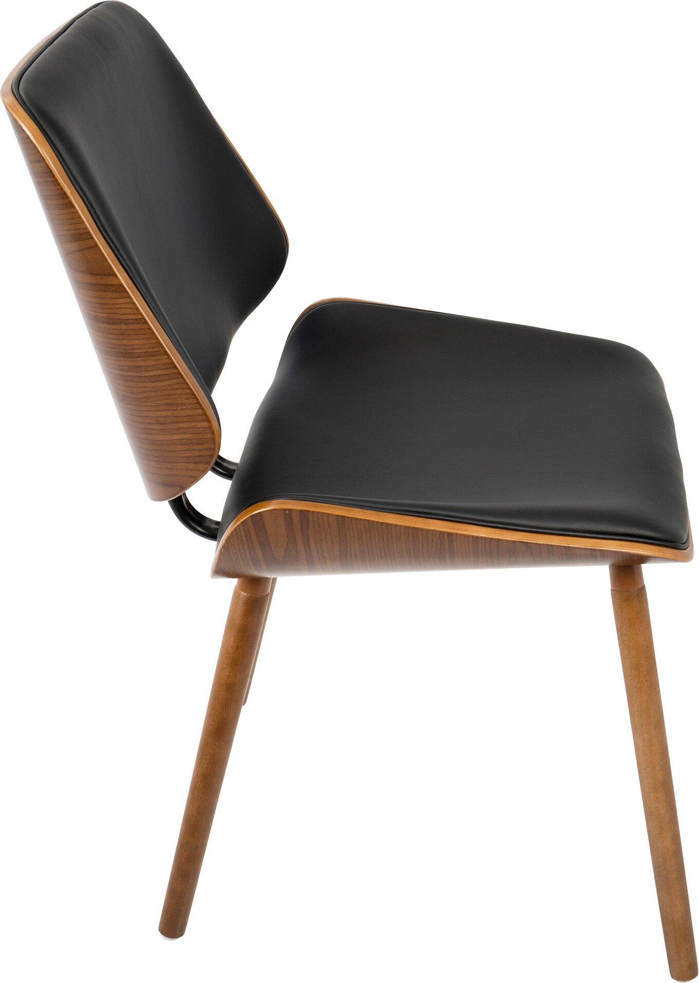 Lumisource Kitchen & Dining - Lombardi Mid-Century Modern Dining/Accent Chair in Walnut with Black Faux Leather (Set of 2)