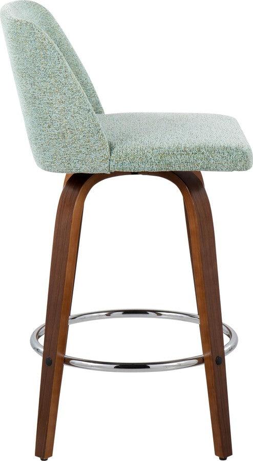 Lumisource Barstools - Toriano Fixed-Height Counter Stool Walnut Wood & Light Green Fabric (Set of 2)